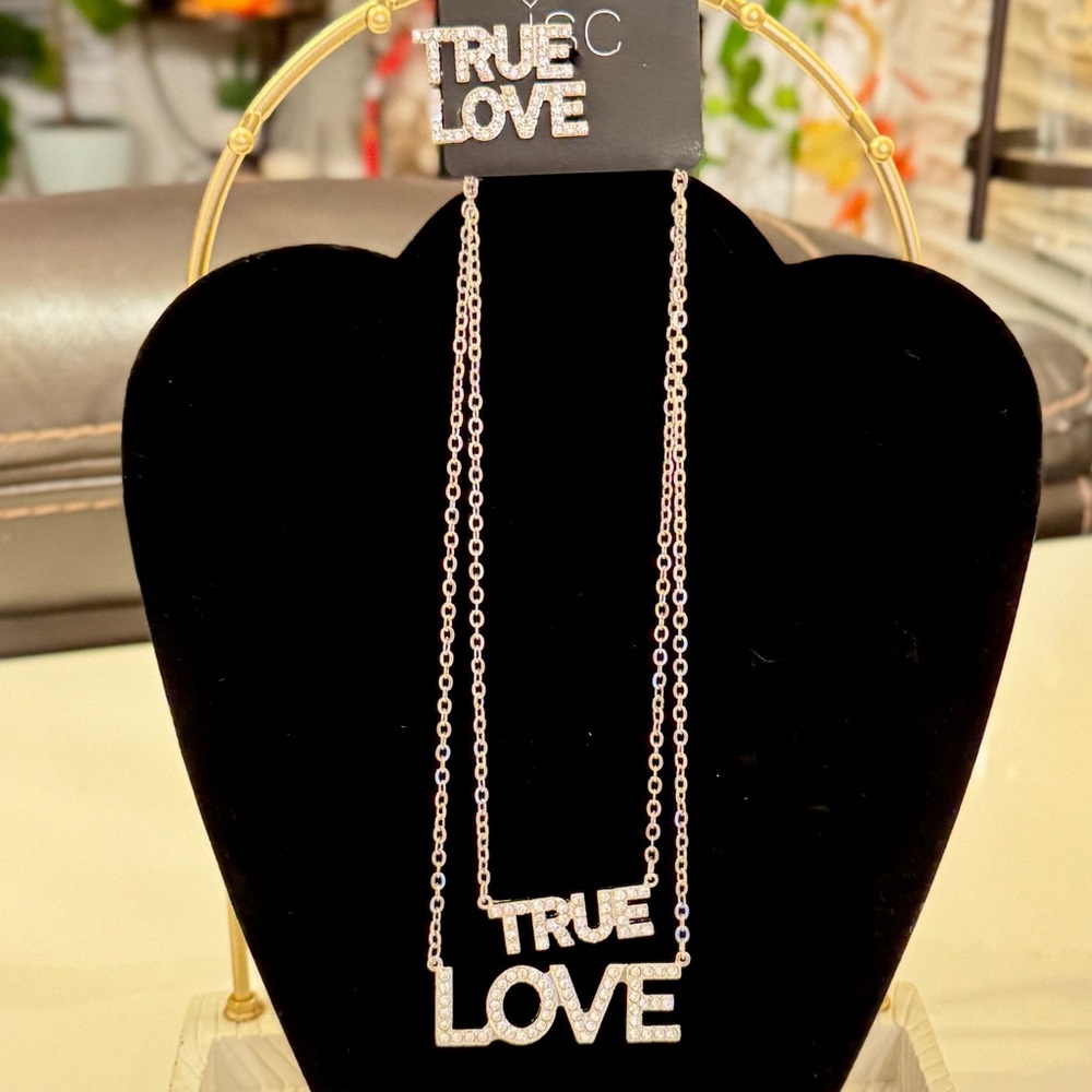 True Love Silver Tone Necklace & Hair Pins